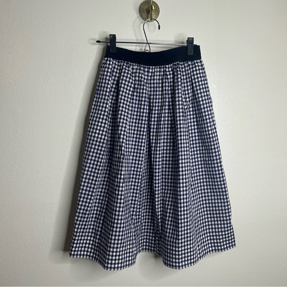 Sara Roka Navy White Checkered 100% Cotton Gingham Midi Skirt Size 40/ US 4